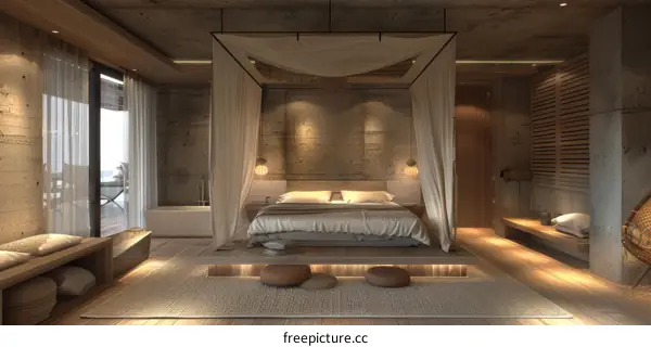Concrete & Wood Accents in a Modern Bedroom