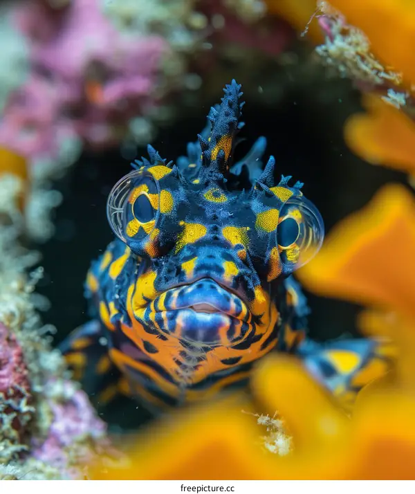 A colorful reef fish with big eyes