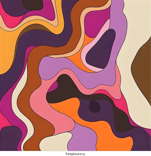 Abstract Wavy Background With Purple Orange Pink Brown Colors