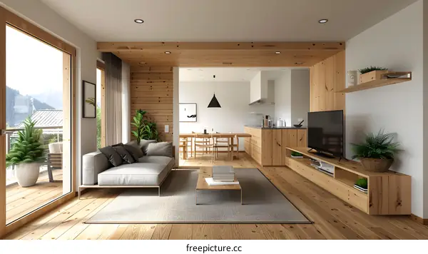 Modern Open Plan Living Room with Wooden Features