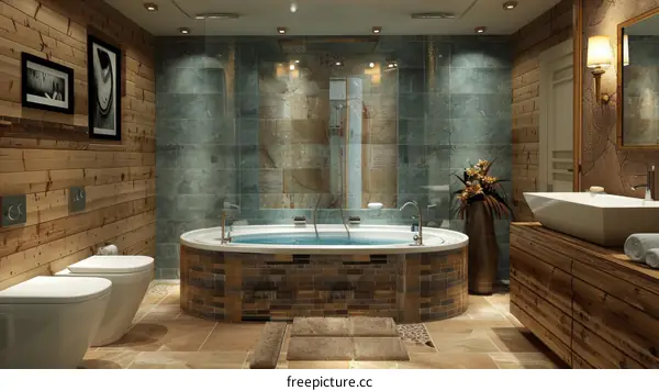 Modern Wooden Bathroom Interior Design with a Jacuzzi