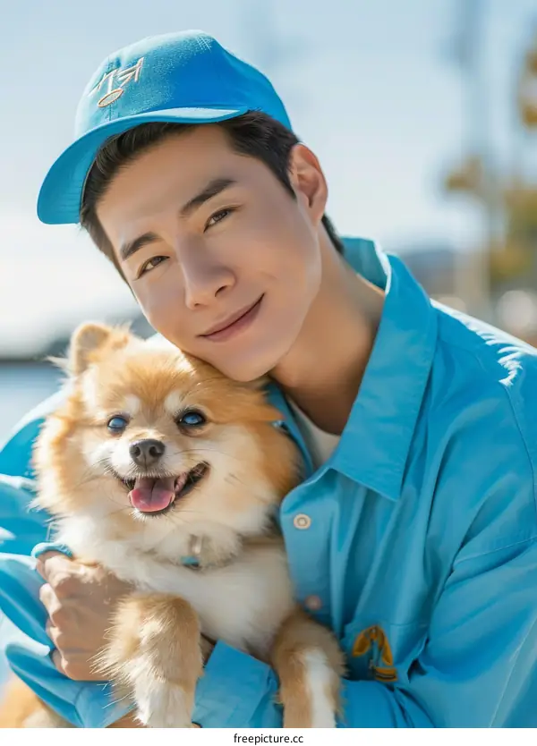 Asian man with a dog