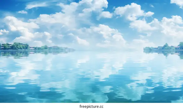 Blue sky and white clouds with lake reflection