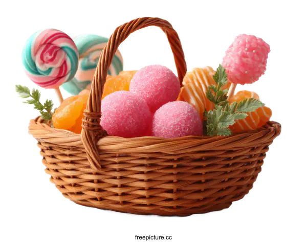 [Transparent Background PNG]Colorful Candies in a Woven Basket