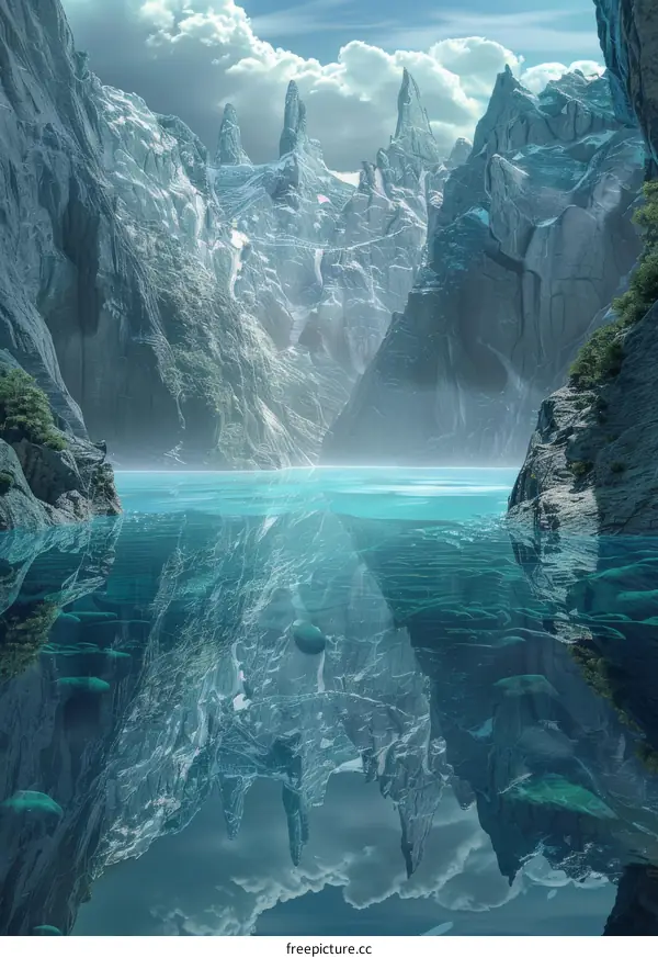 Mystical Floating Islands Landscape with Blue Lake