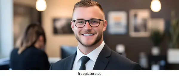 Smiling Businessman in Office Setting