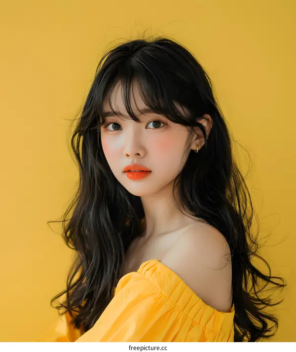 Portrait of a Young Asian Woman with Long Black Hair