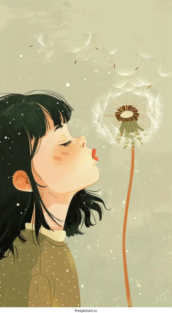 Girl Blowing Dandelion Seeds