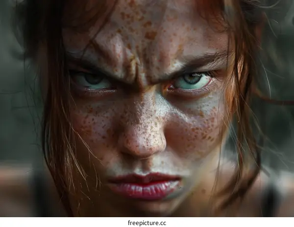 Close-up Portrait of a Woman with Intense Expression