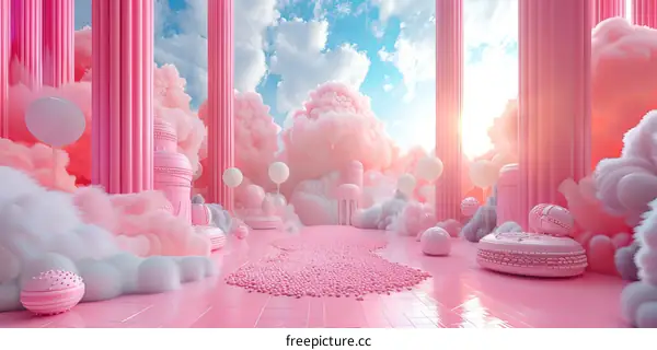 Pink Cloud Palace Fantasy Scene