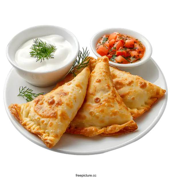 [Transparent Background PNG]Fried Pastries with Sour Cream and Salsa