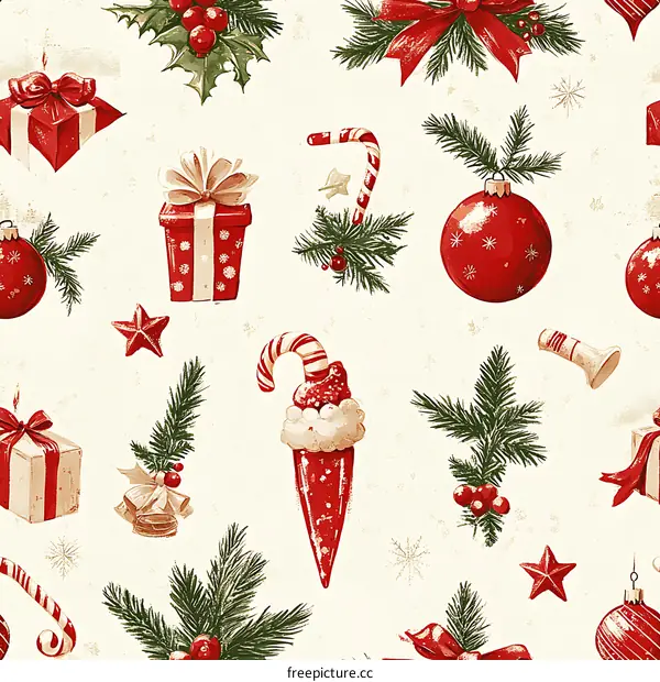 [seamless]Christmas Seamless Pattern with Gifts Decorations