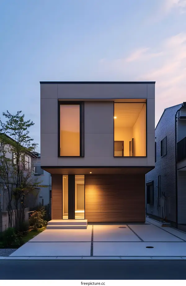 Modern Minimalist House with Wooden Facade and Large Windows