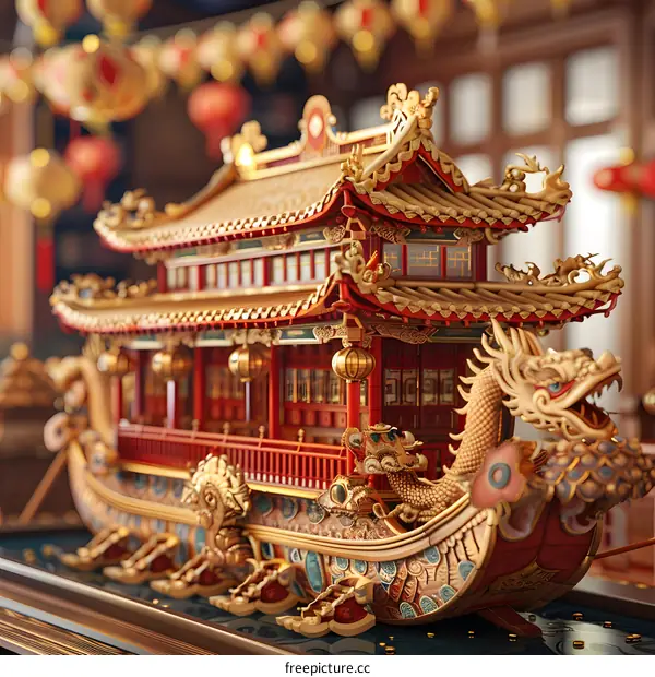 Exquisite and magnificent dragon boat model