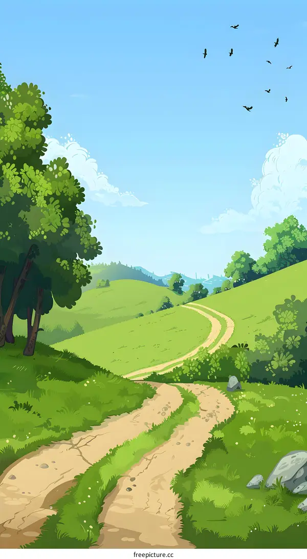 Summer Landscape With Winding Dirt Road