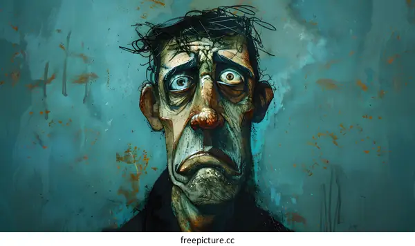 A painting of a man with a sad expression on his face