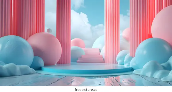 Pink and blue geometric shapes on a soft background