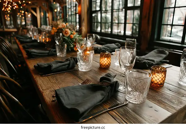 Rustic Dining Table Setting with Elegant Linens