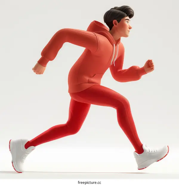 Cartoon Male Runner in Red Sportswear