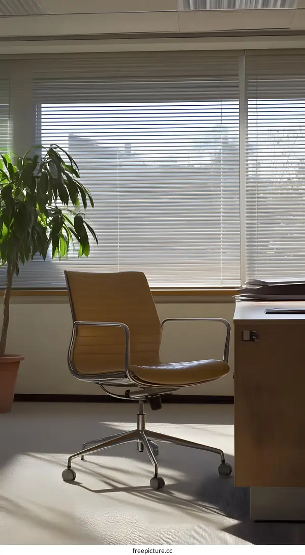 Office Chair Near Window With Blinds