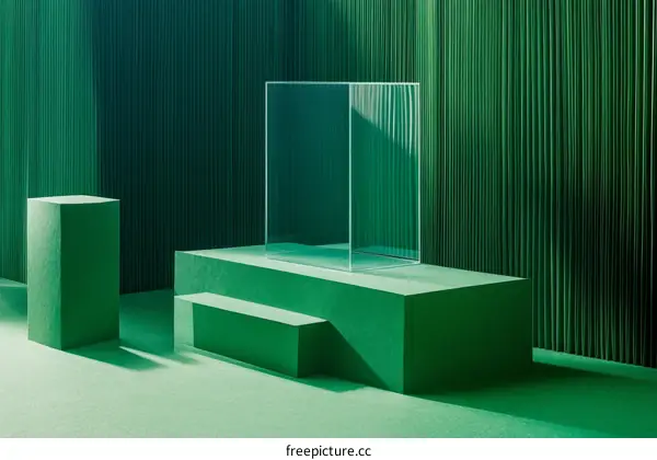 Modern Green Display Stage with Clear Glass Box