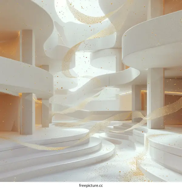 Golden Confetti in a White Architectural Space