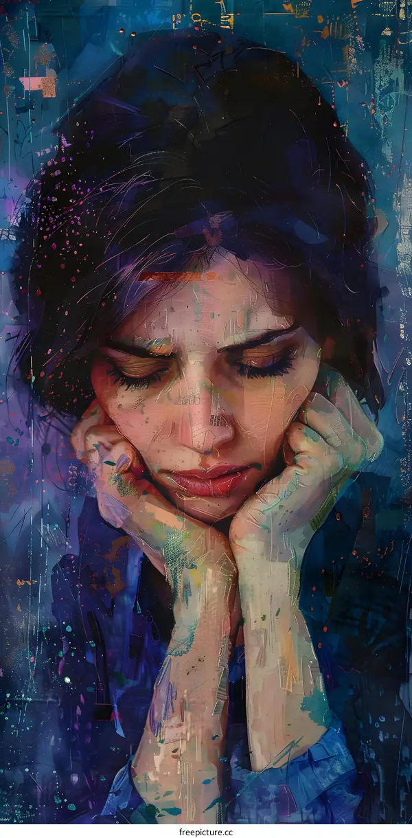 Portrait of a young woman with dark hair and blue eyes