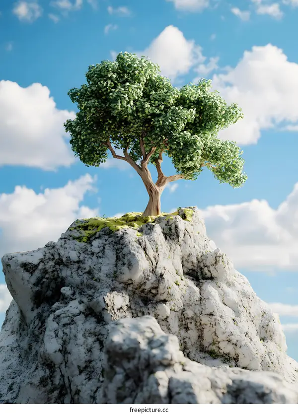 Lonely Tree On Mountain Cliff Landscape