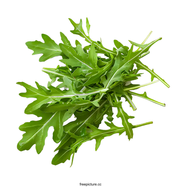 [Transparent Background PNG]Fresh Green Organic Arugula Leaves Isolated on White Background