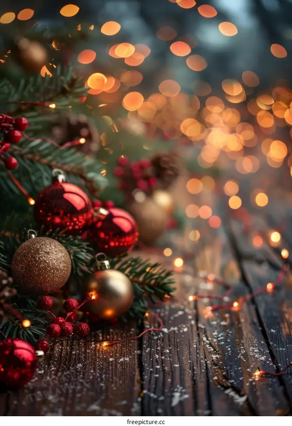 Christmas Still Life with Ornaments and Lights