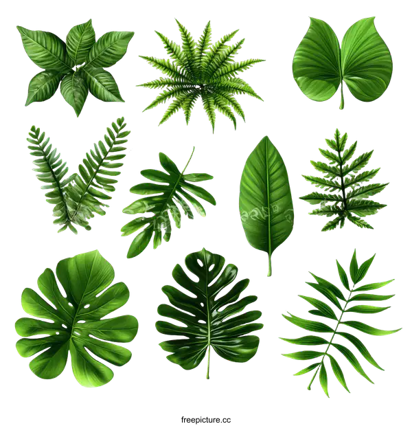 [Transparent Background PNG]Collection of Various Tropical Leaves Illustration
