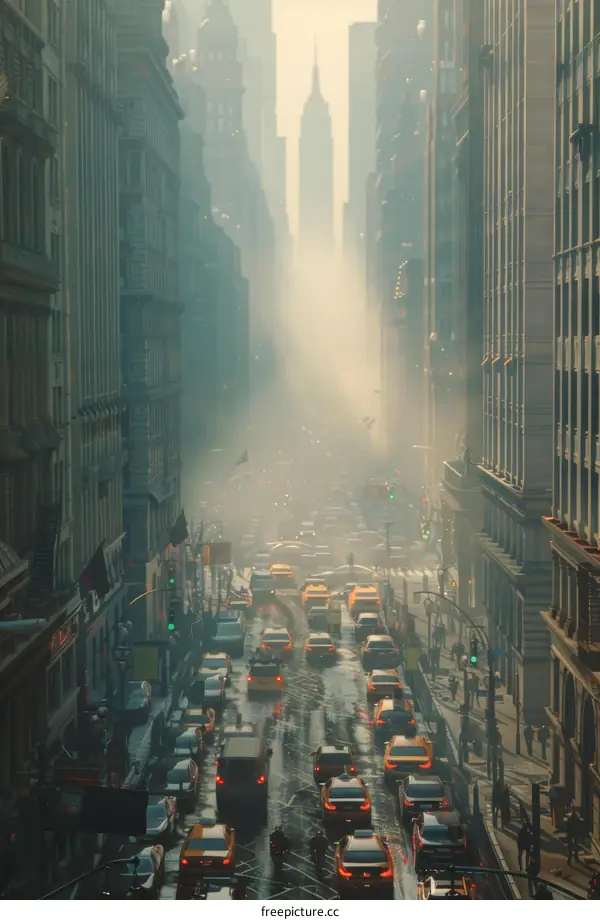New York City: Cars and Pedestrians on a Bustling Street