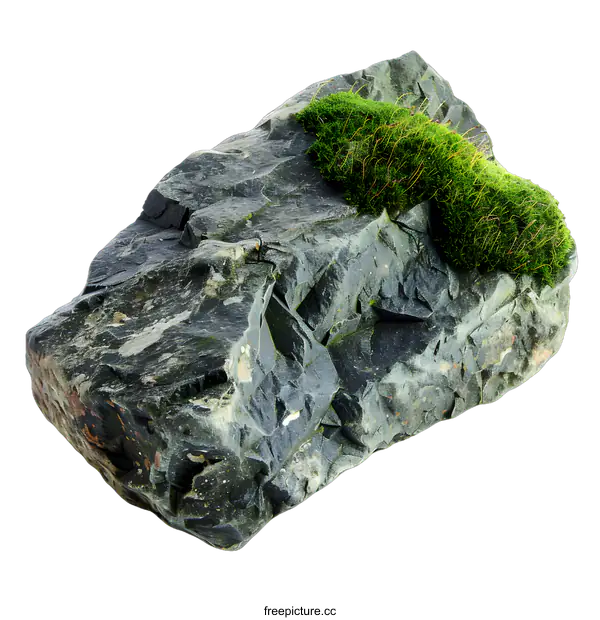 [Transparent Background PNG]Green Moss Growing On A Grey Rock