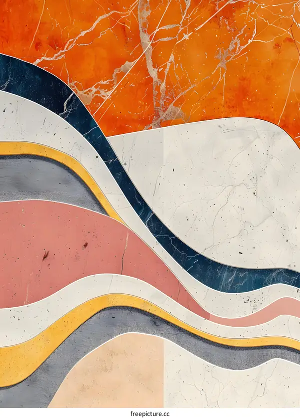 Abstract Art Background With Wavy Lines And Colorful Shapes