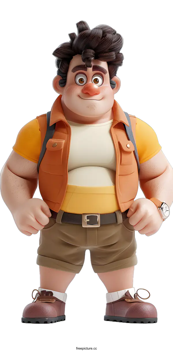 [Transparent Background PNG]Cartoon Illustration of a Happy Man in a Brown Vest