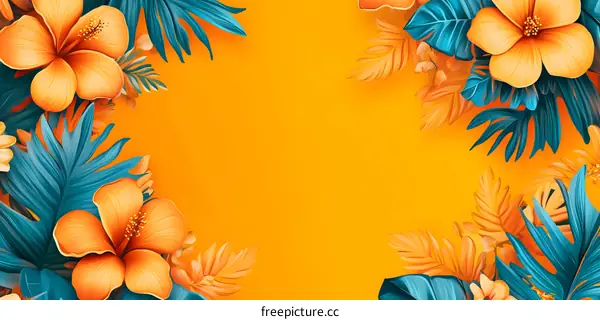 Tropical Floral Border with Yellow Background