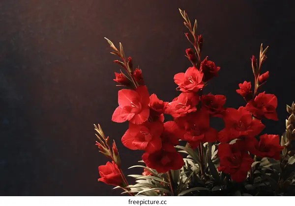 Red Gladioli Bouquet on Dark Background