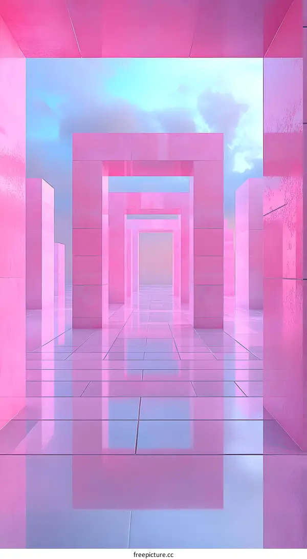 Pink Abstract  Geometric Architecture 3D Render