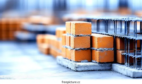 Construction Site Bricks and Reinforcing Steel