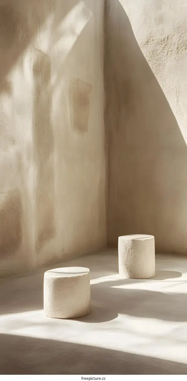 Minimalist Concrete Podiums in a Bare Room with Natural Light