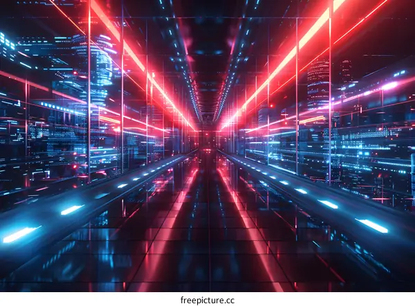 Futuristic Sci-Fi Cityscape with Glowing Neon Lights and Cityscape