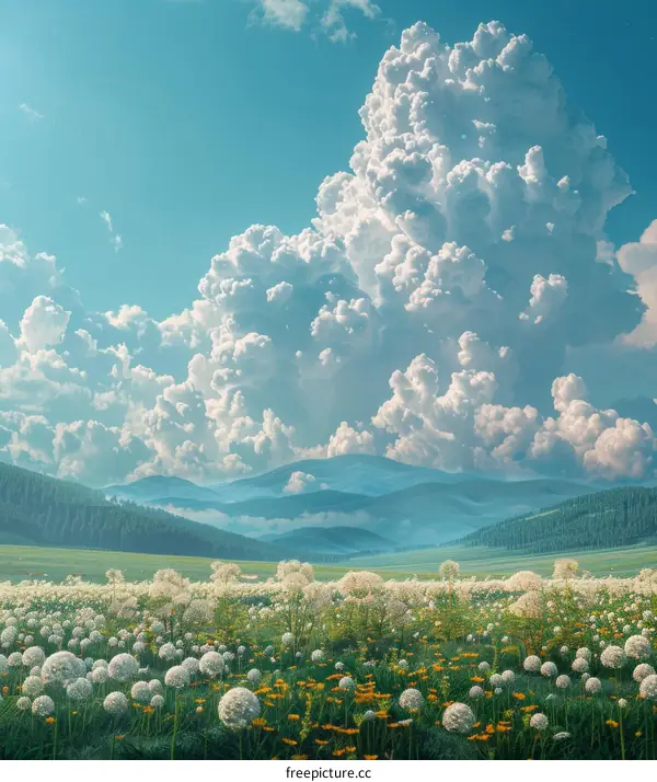 Tranquil Countryside Landscape with White Flowers