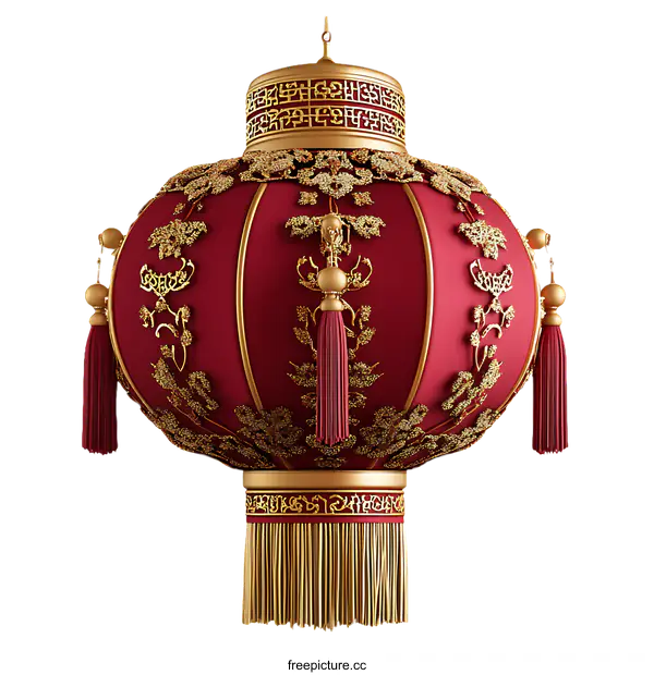 [Transparent Background PNG]Traditional Chinese Red Lantern Decorated with Gold