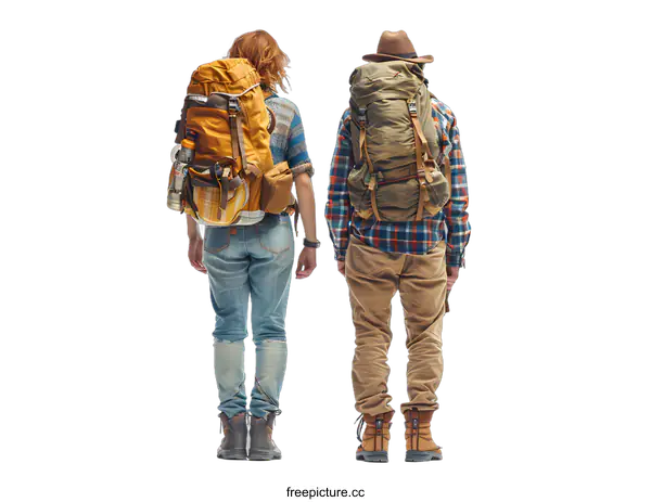 [Transparent Background PNG]Two people with backpacks standing back to back