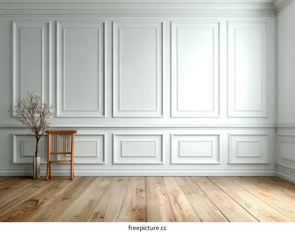 Elegant White Room Interior with Wooden Floor