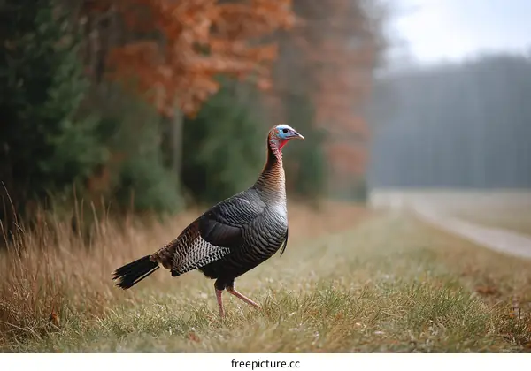 Wild Turkey in Autumnal Forest Landscape