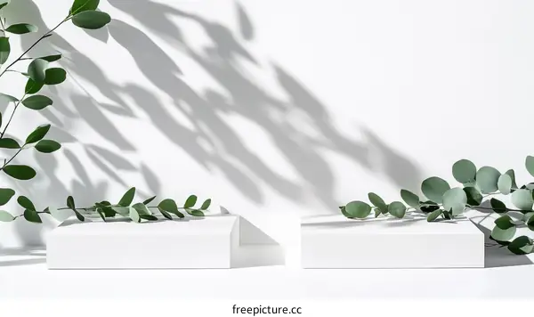 Minimalist White Display Stand with Eucalyptus Branches