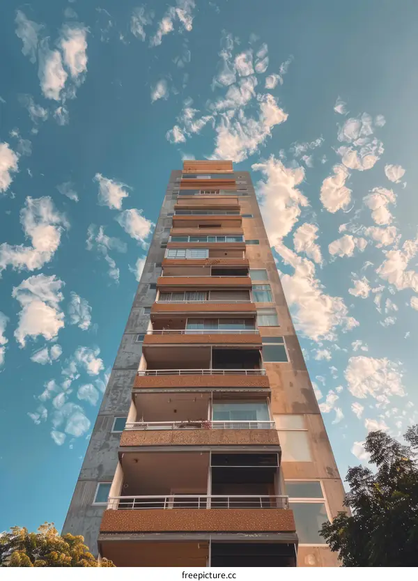 Modern High-rise Apartment Building with Balcony