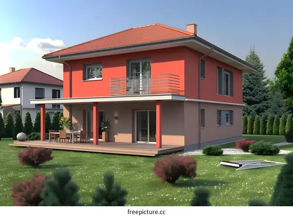 Modern Two Storey House with Balcony and Deck Design