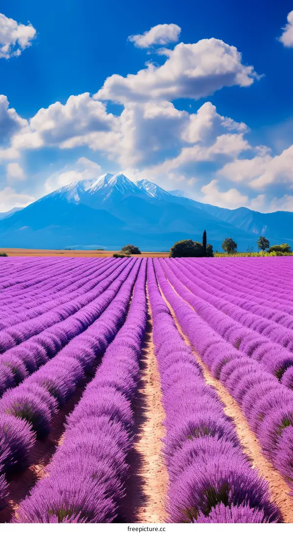 scenic view of lavender fields with mountains in the distance